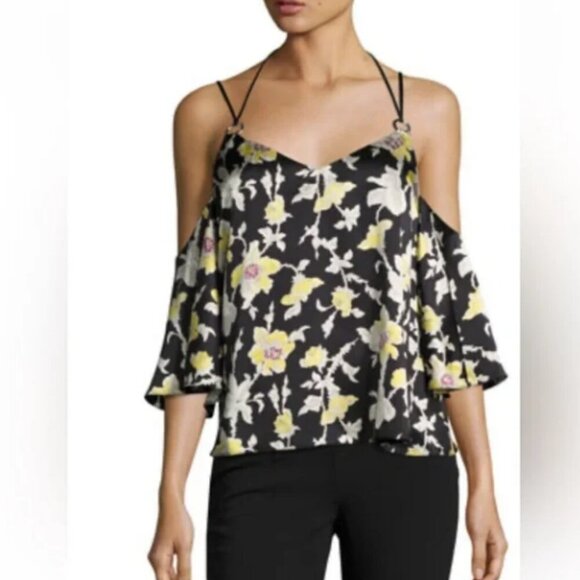 Cinq a Sept Rayna Silk Floral Cold Shoulder Blouse - Picture 1 of 8